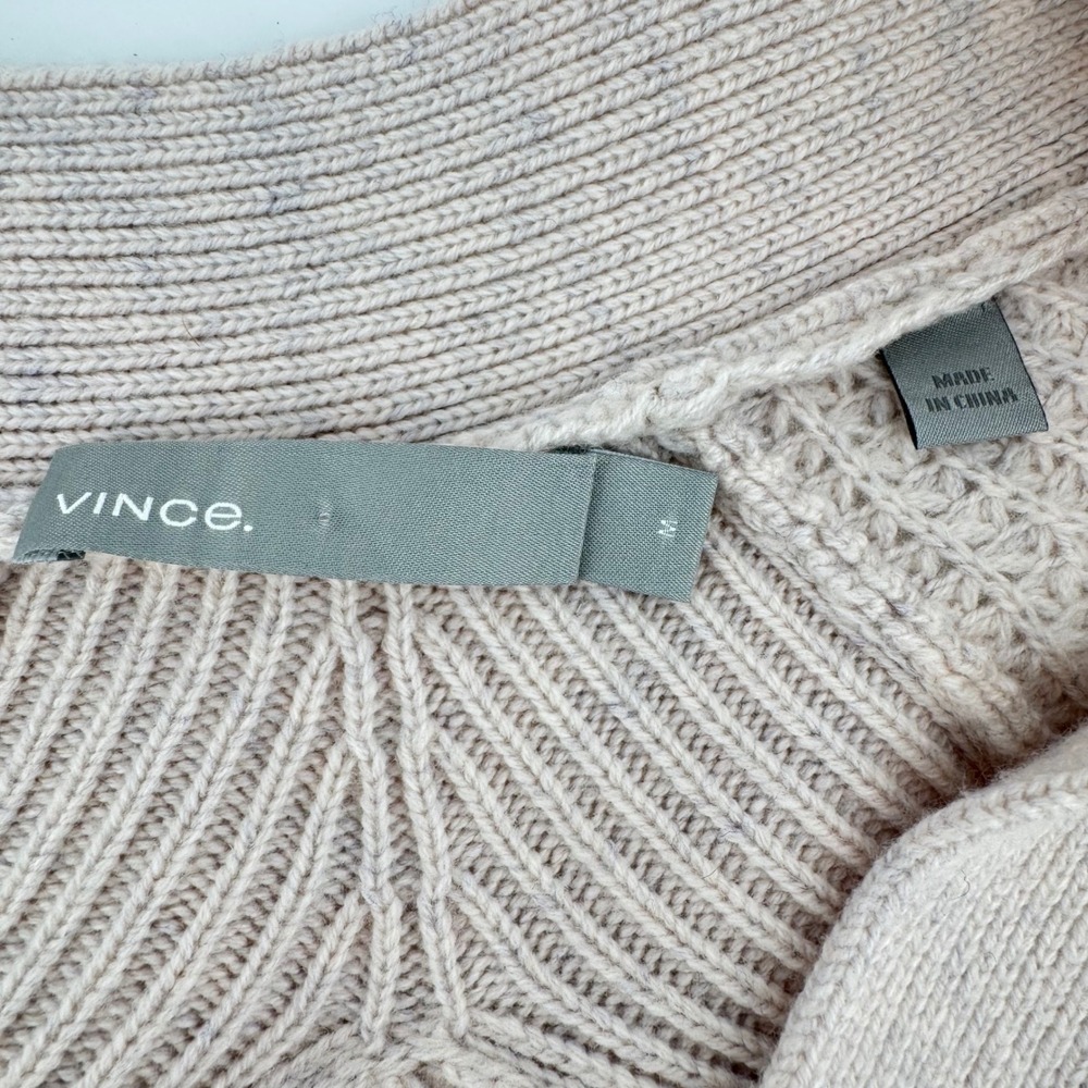 Vince Cardigan Womens Medium Beige Wool Cashmere Waffle Knit Open Front Sweater - Picture 5 of 10